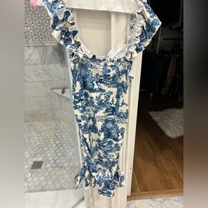 Blue and White Ruffle Dress